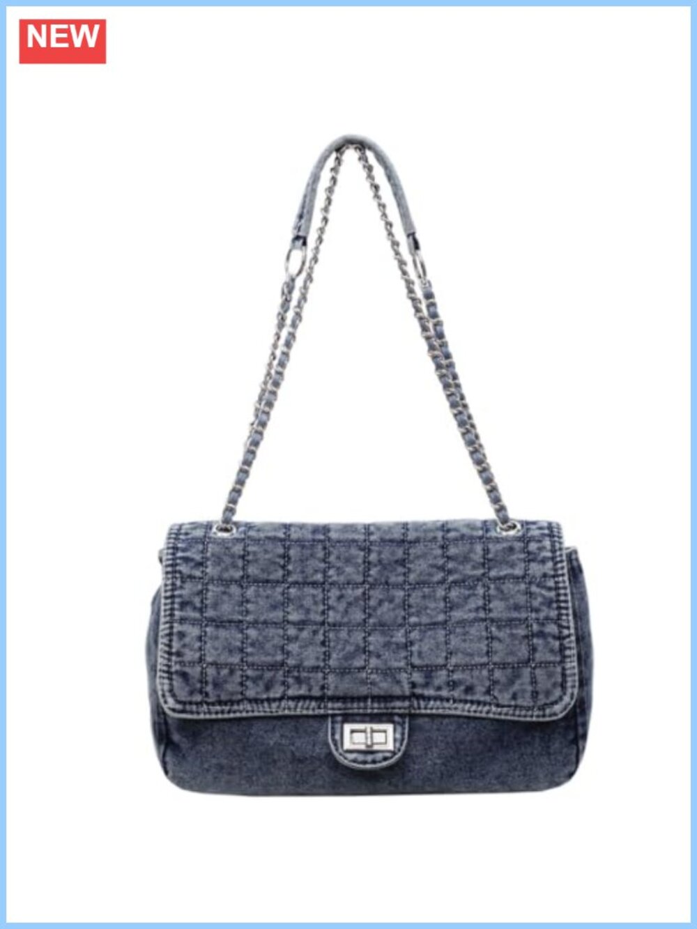 Quilted Denim Shoulder Bag for Women Vintage Washed Tote Purse